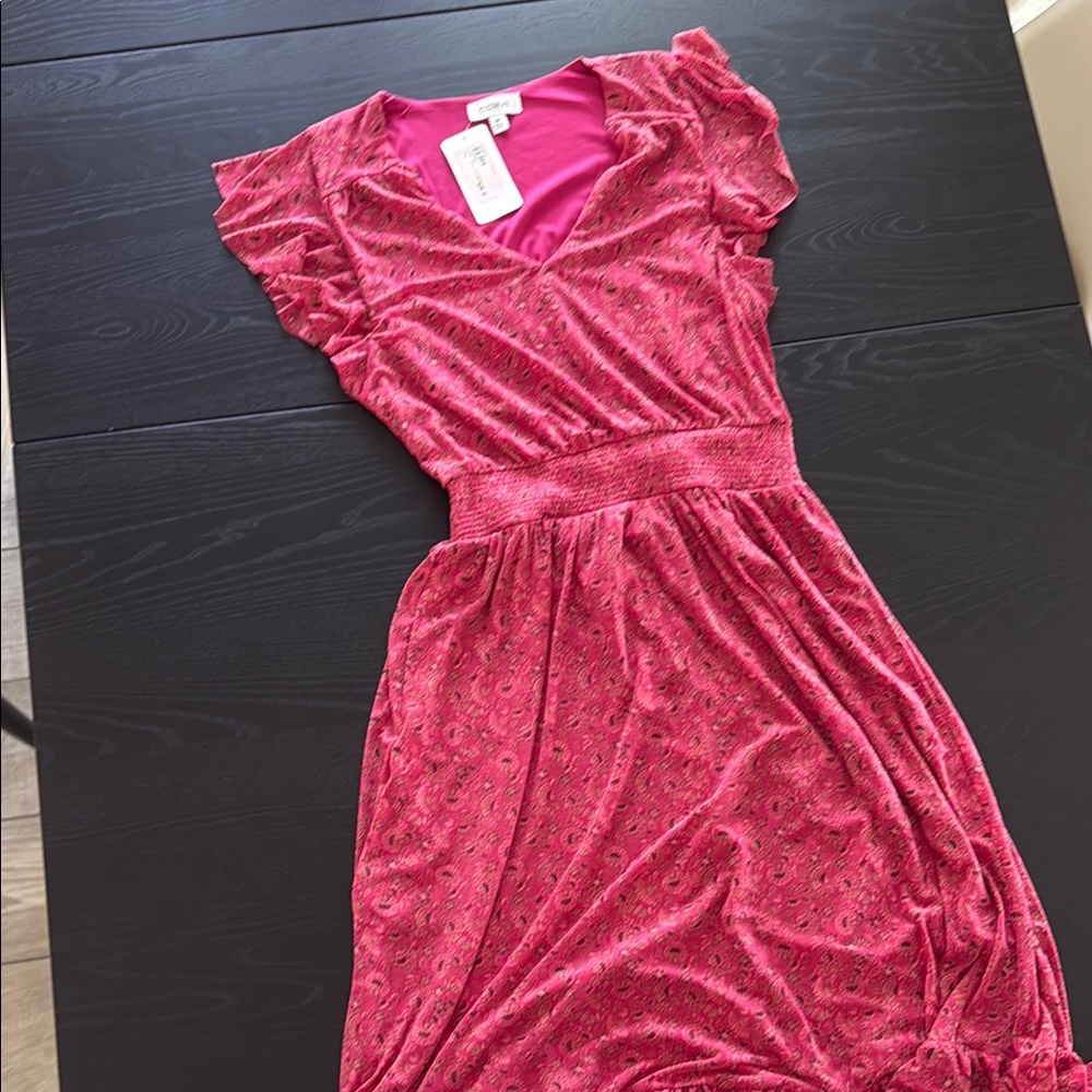 Pink Floral Dress with Ruffled Sleeves